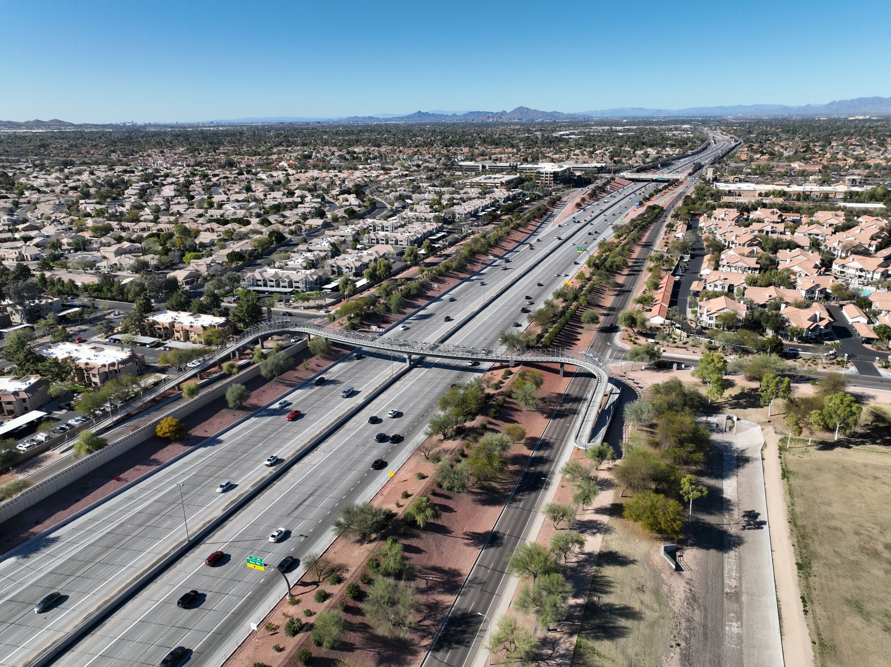Aerial view of a freeway running through Chandler, Arizona