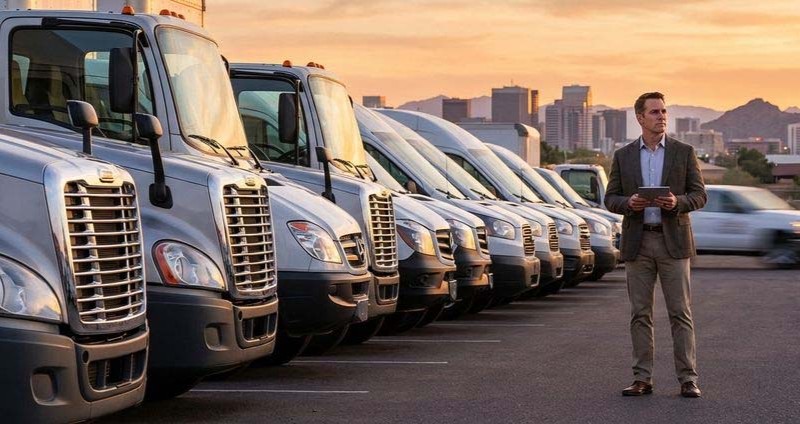 Fleet of commercial vehicles serviced and maintained by Shift Masters Transmissions in Phoenix AZ