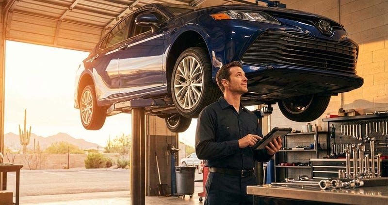 Mechanic working under a car during repair at Shift Masters Transmissions in Phoenix AZ