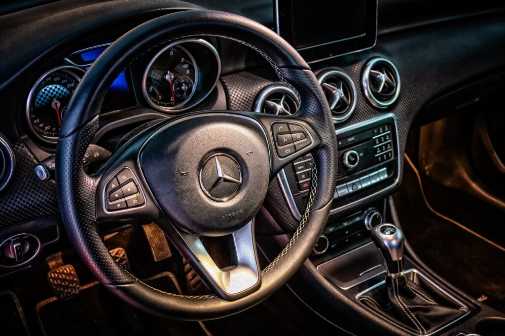 Mercedes-Benz interior dashboard and center console with automatic transmission gear selector