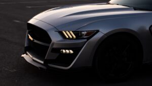 Front end of a custom Ford Mustang at Shift Masters Transmissions, a trusted transmission repair shop serving Phoenix and surrounding Arizona communities.