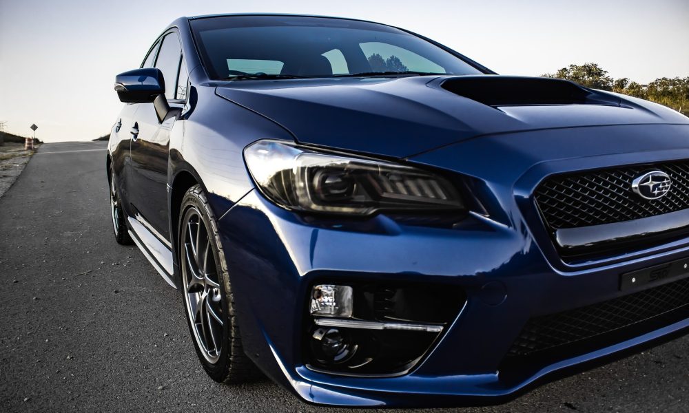 Blue Subaru vehicle front end representing professional Subaru transmission service and diagnostics in Phoenix Arizona
